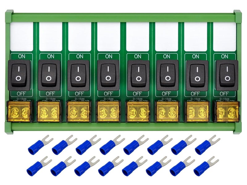 OONO DIN Rail Mount Rocker Switch Module, 10Amp 250VAC/50VDC (8 Channel) - Image 1
